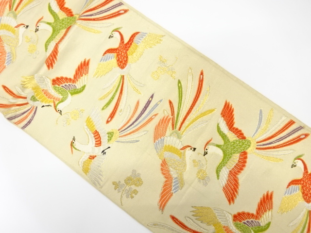 JAPANESE KIMONO / ANTIQUE FUKURO OBI / SILK / WOVEN FLOWERS & BIRDS
