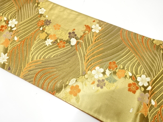 荒波に桜・楓・橘模様織り出し　袋帯