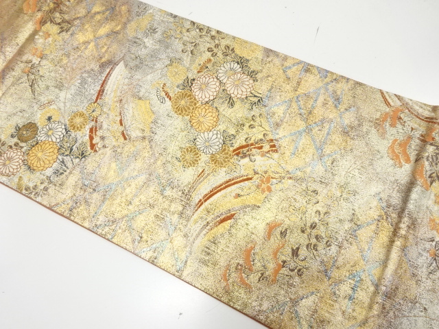 光悦垣に菊・秋草模様織り出し　袋帯