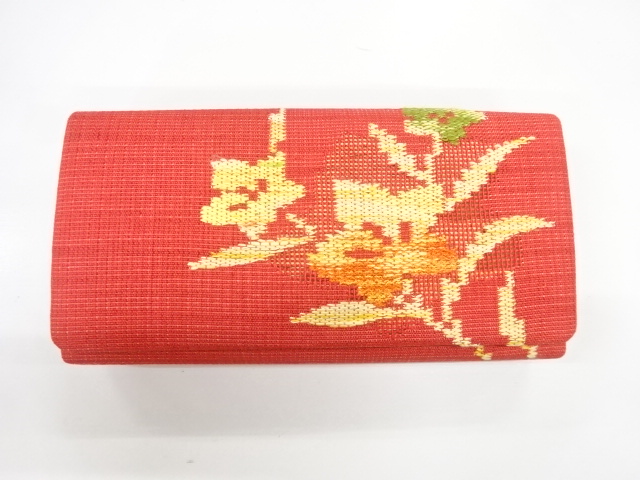 リサイクル　草花模様織出し和装バッグ