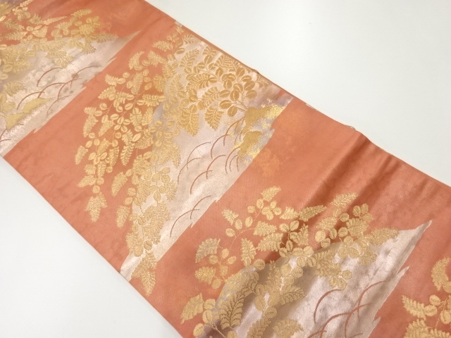 アンティーク　遠山に秋草模様織出し名古屋帯（材料）