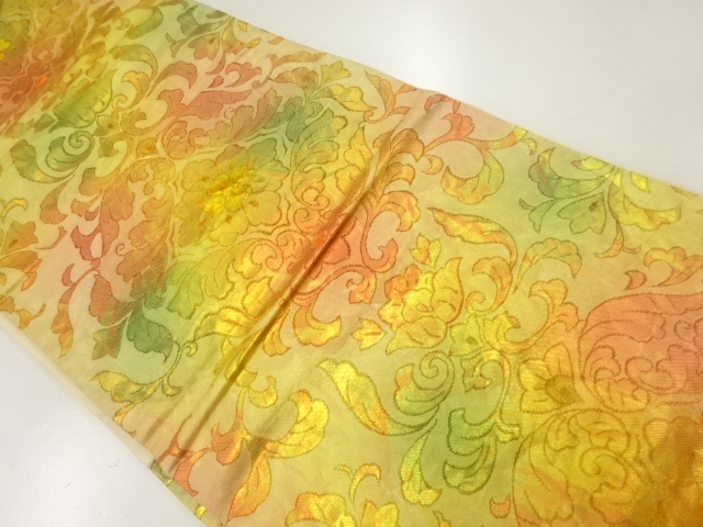 アンティーク　花唐草模様織出し袋帯（材料）