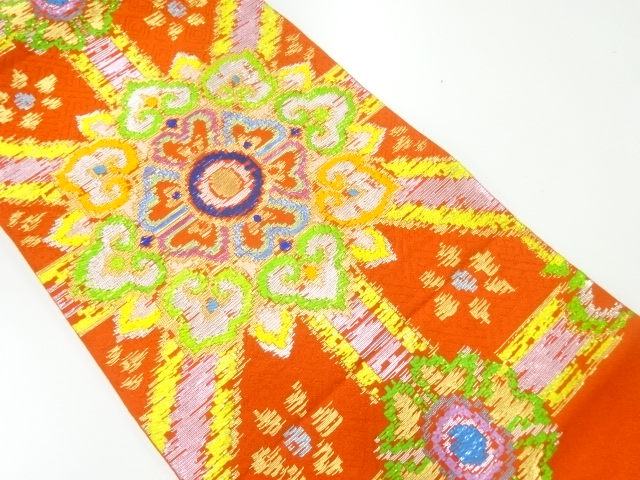 JAPANESE KIMONO / ANTIQUE FUKURO OBI / SILK / WOVEN SHOKKO PATTERN / BY TATSUMURA HEIZO