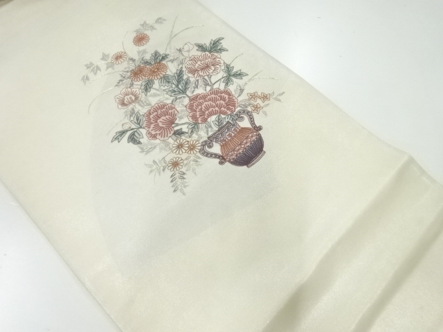 アンティーク　花瓶に花模様刺繍袋帯（材料）