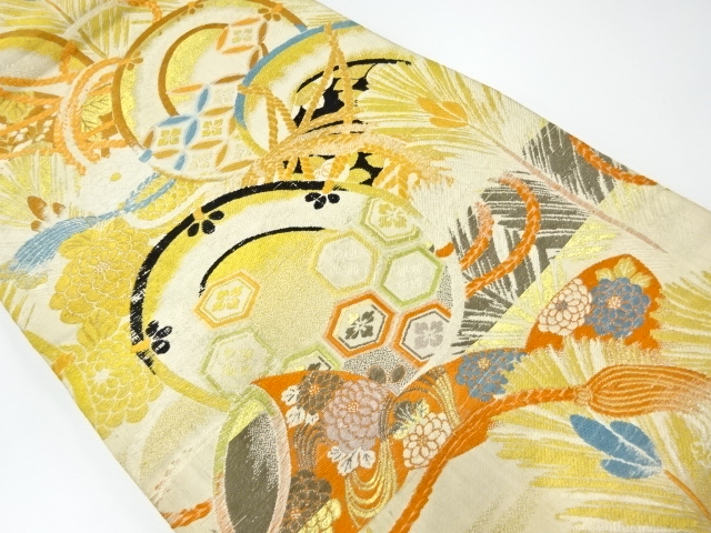 アンティーク　若松に鼓模様織出し丸帯（材料）