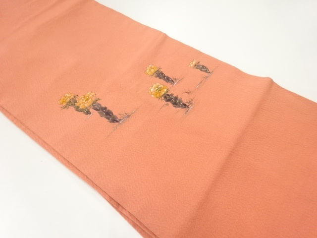 JAPANESE KIMONO / NAGOYA OBI / SILK / HAND DRAWING FLORAL PLANTS
