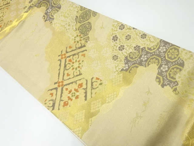 JAPANESE KIMONO / ANTIQUE FUKURO OBI / WOVEN FLOWER & MICHINAGADORI