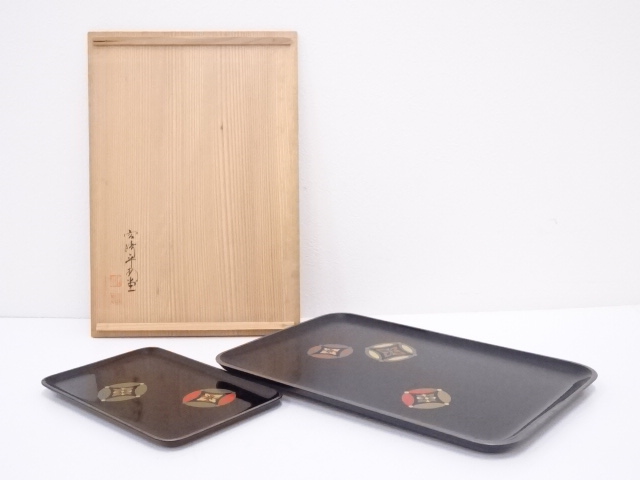宮崎平安堂造　漆塗七宝蒔絵進物切手盆