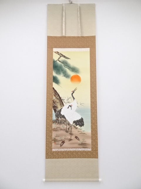 道具 道具 日本画 珠香筆 松竹梅鶴亀図 肉筆絹本掛軸宗 Sou お茶道具 着物のお店