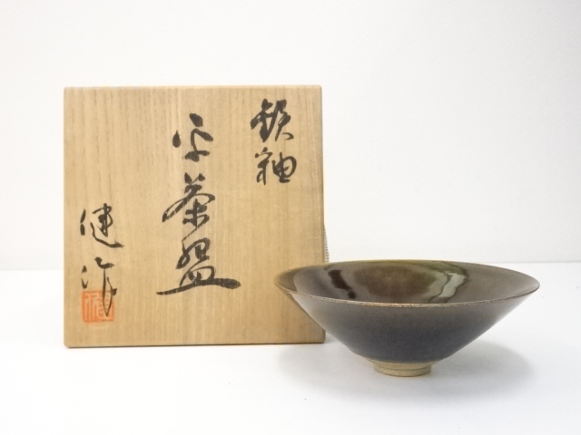 JAPANESE TEA CEREMONY / FLAT CHAWAN(TEA BOWL) / IRON GLAZE / ARTISAN WORK