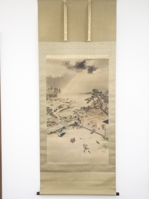 山辺雪居筆　雷鳴轟図　肉筆絹本掛軸（箱付）