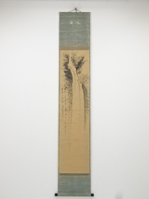 大徳寺486世宗般玄芳筆　瀧画賛　肉筆紙本掛軸（箱付）