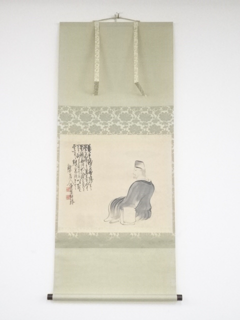 JAPANESE HANGING SCROLL / HAND PAINTED / BASHO / BY HIRONARI KINO