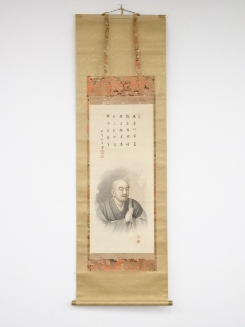 金子日威賛　日蓮大菩薩御肖像　肉筆絹本掛軸（金子日威裏書有）（箱付）