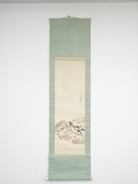 生田花朝筆　美人　肉筆絹本掛軸（保護箱）