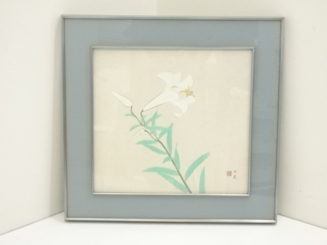 JAPANESE ART / FRAMED PAINTING / HAND-PAINTED LILY / BY INSHO DOMOTO