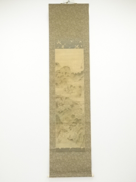 辛未（1811年）　山崎雲山筆　青緑山水　肉筆絹本掛軸（梅園秋琴箱書）