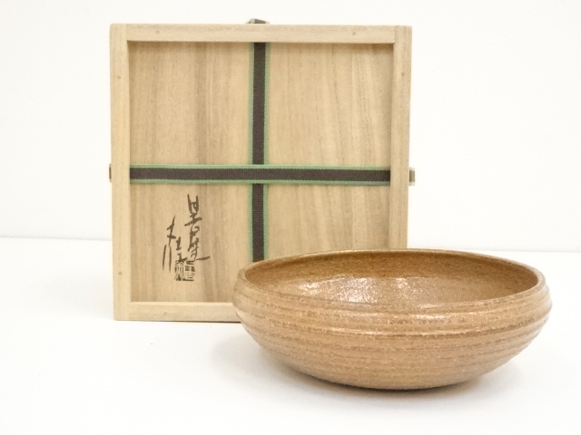 茶道具 菓子器 しおじ窯 織部 平菓子器 共箱 N650KSK 障り 