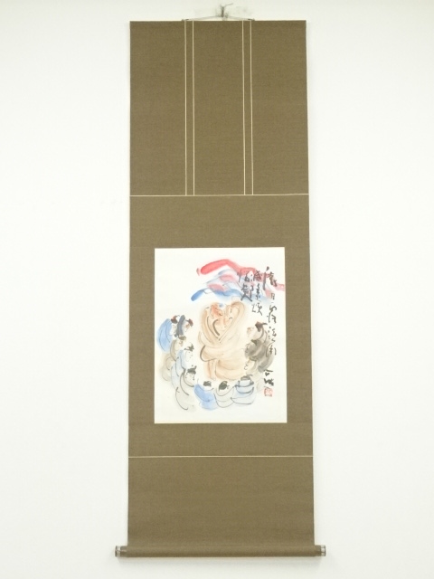 東大寺　清水公照筆　「樹甘露法雨 滅除煩悩炎」画賛　肉筆紙本掛軸（共箱）