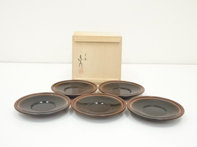 煎茶道具 素銅 木瓜式 茶托 十八客 合計約1429g 在銘 共箱 MR7539 - 工芸品