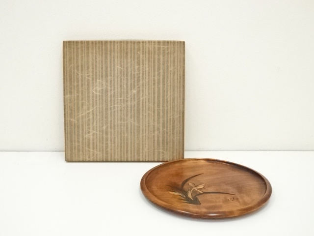 摺漆塗丸盆（箱付）